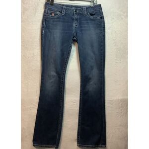 D9 slick Jeans Womens  size 28 (30) bootcut Blue stretch white stitch low rise